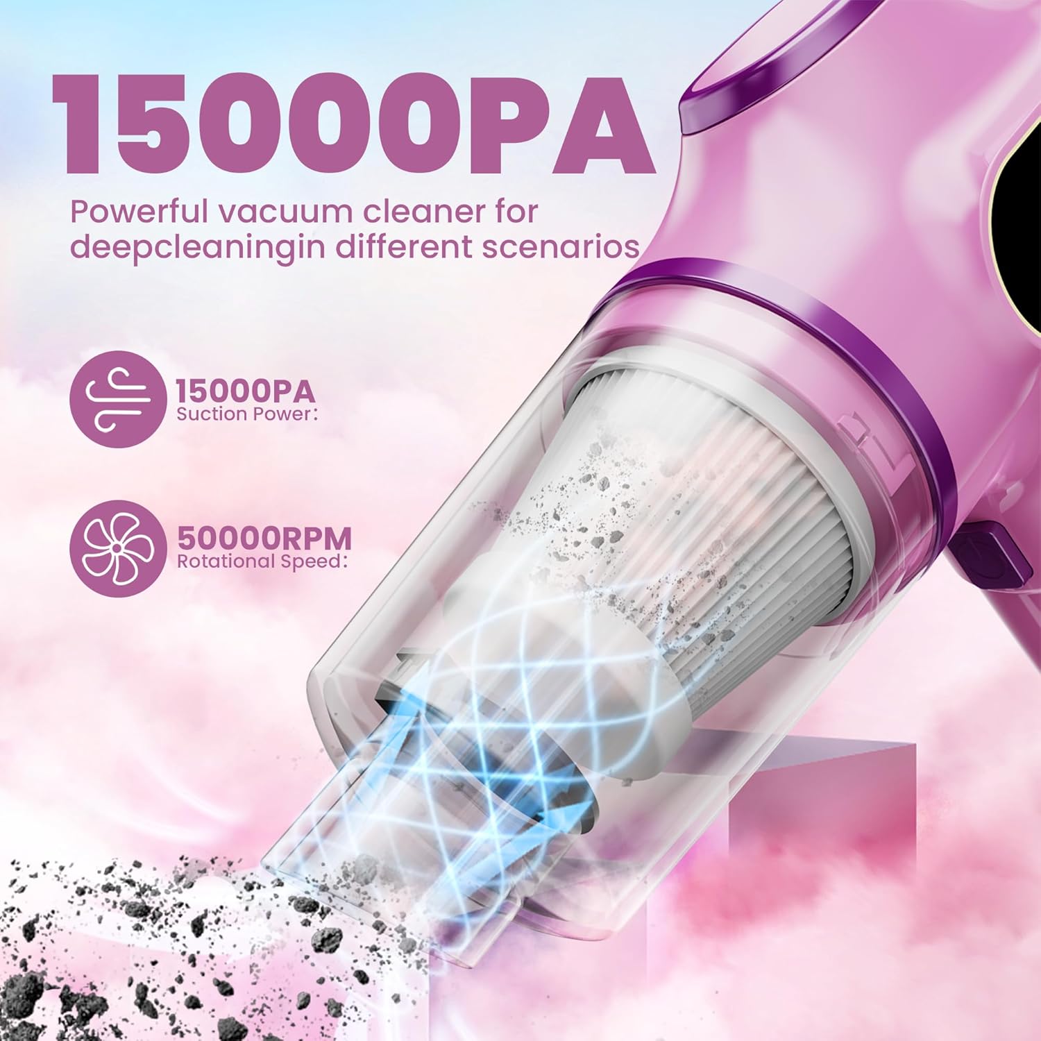 Women-Friendly Cordless Pink Car Vacuum Cleaner 
